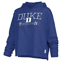 T-shirt à capuche manches longues et ourlet flammé, coupe ajustée, motif Royal Duke Blue Devils Castillo, pour femme