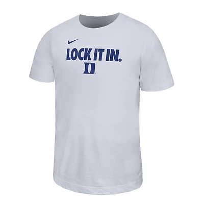 T-shirt Nike Dri-FIT Legend Duke Blue Devils blanc pour jeunes (édition 2026) - Modèle banc de touche