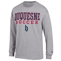 Men's Champion Heather Gray Duquesne Dukes Soccer Stacked Logo Long Sleeve T-Shirt