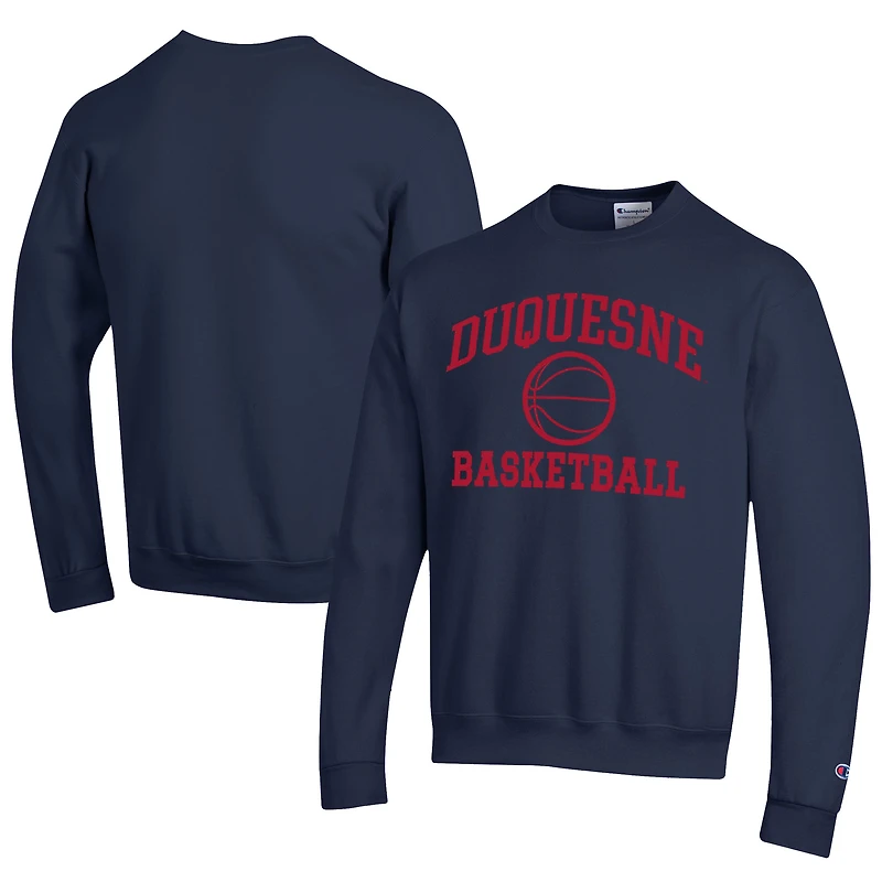 Men's Champion  Navy Duquesne Dukes Icon Logo Basketball Eco Powerblend Pullover Sweatshirt
