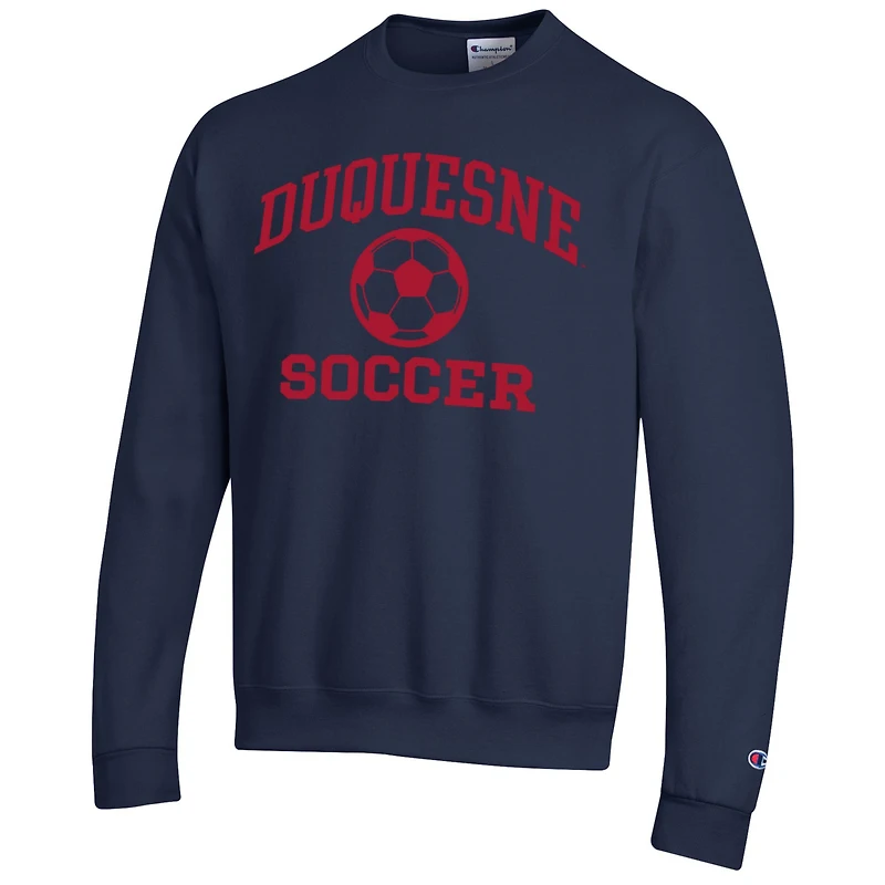 Men's Champion Navy Duquesne Dukes Soccer Icon Powerblend Pullover Sweatshirt