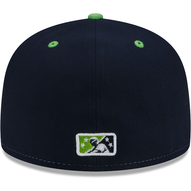 Chaussures de douche New Era blanches et vertes Durham Bulls pour homme, casquette ajustée 59FIFTY à thème.
