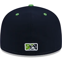Chaussures de douche New Era blanches et vertes Durham Bulls pour homme, casquette ajustée 59FIFTY à thème.