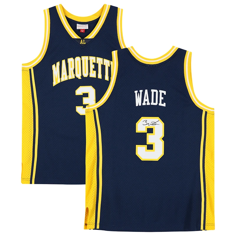 Maillot Swingman Mitchell & Ness 2002 autographié par Dwyane Wade des Golden Eagles de Marquette (Marine)