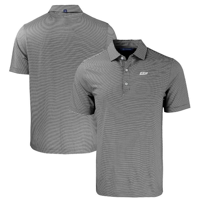 Polo extensible recyclé à double rayure Forge Eco pour homme, noir/blanc, coupe Cutter & Buck, Eastern Kentucky Colonels, grandes tailles