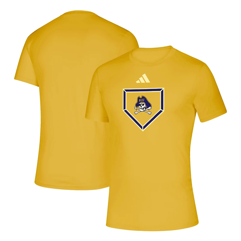 Men's adidas Gold ECU Pirates Powder Purple Home Plate T-Shirt