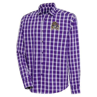 Men's Antigua Purple ECU Pirates Carry Long Sleeve Button-Up Shirt