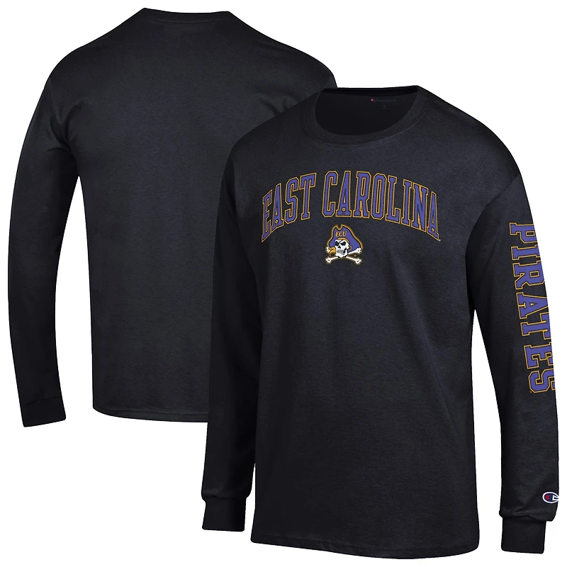 T-shirt à manches longues Champion Black ECU Pirates pour homme, logo Arch Over, 2 coups