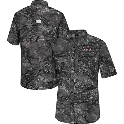 Men's Colosseum Charcoal ECU Pirates Realtree Aspect Charter Full-Button Fishing Shirt