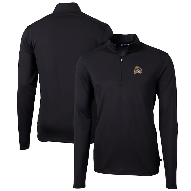 Men's Cutter & Buck Black ECU Pirates Big Tall Virtue Eco Pique Recycled Quarter-Zip Pullover Top