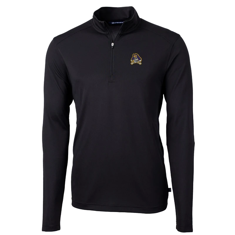 Men's Cutter & Buck Black ECU Pirates Big Tall Virtue Eco Pique Recycled Quarter-Zip Pullover Top