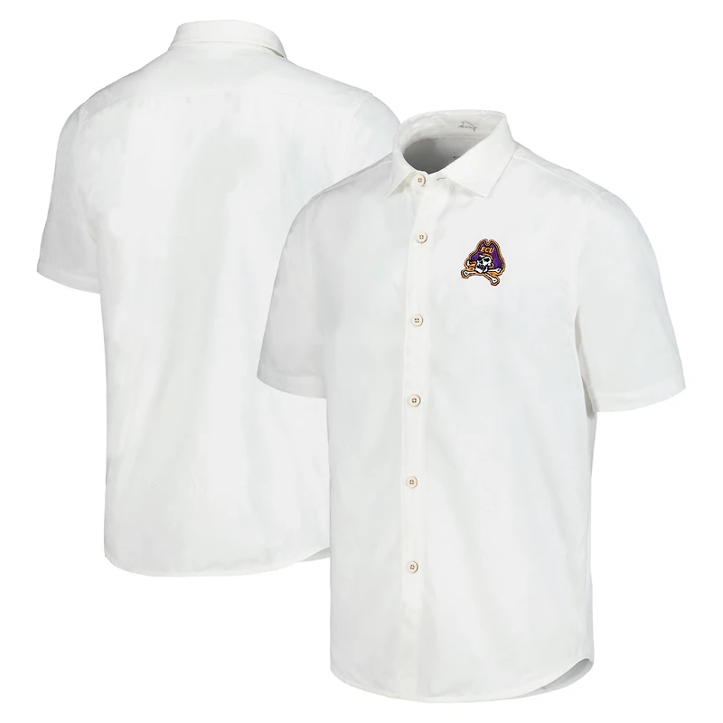 Men's Tommy Bahama White ECU Pirates Coconut Point Palm Vista IslandZone Camp Button-Up Shirt