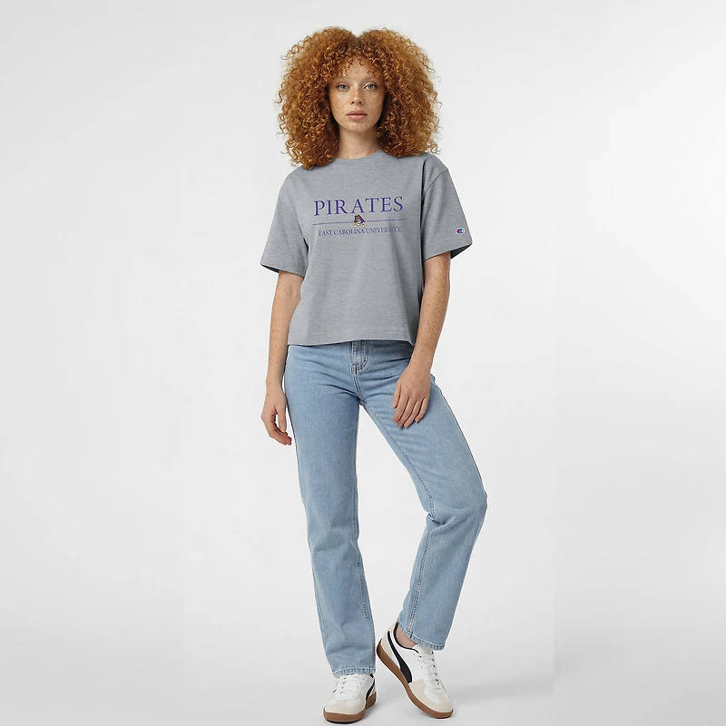 Women's Champion Gray ECU Pirates Waist Length Wordmark T-Shirt