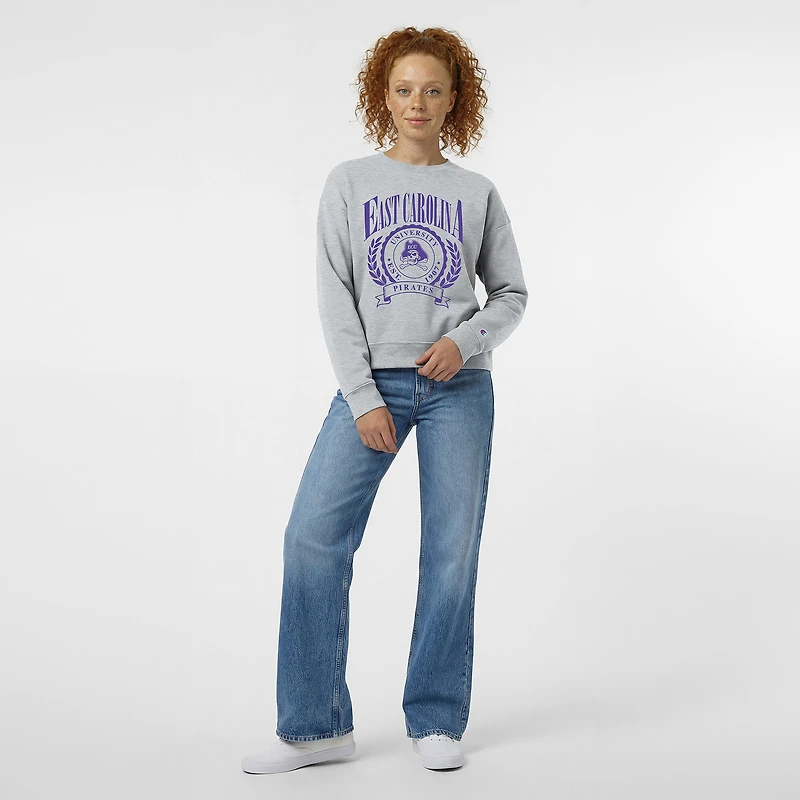 Women's Champion Heather Gray ECU Pirates Academic Crest Powerblend Crewneck Sweatshirt