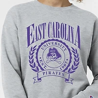 Women's Champion  Heather Gray ECU Pirates Academic Crest Powerblend Crewneck Sweatshirt