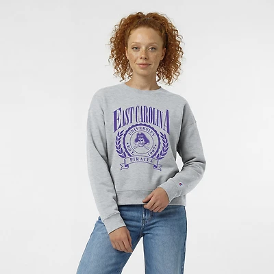 Women's Champion  Heather Gray ECU Pirates Academic Crest Powerblend Crewneck Sweatshirt