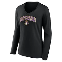 Women's Fanatics Black ECU Pirates Campus Long Sleeve V-Neck T-Shirt