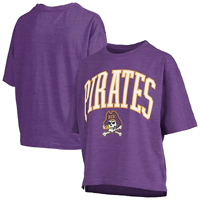 Women's Pressbox Purple ECU Pirates Oversized Nelson Arch Over Logo Slub T-Shirt