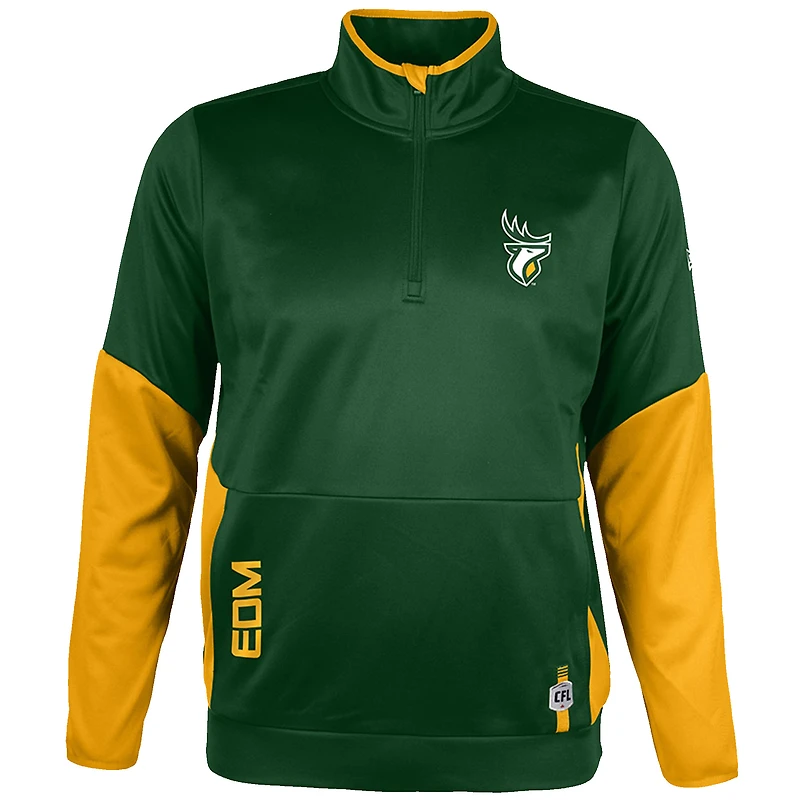 Haut en molleton Sideline Performance vert foncé New Era pour homme, fermeture éclair quart de tour, Edmonton Elks