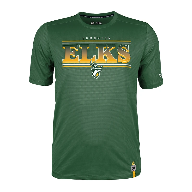 T-shirt de performance New Era vert foncé pour homme, Edmonton Elks, Sideline