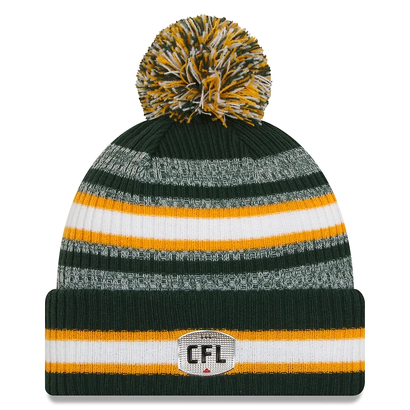 Men's New Era Green Edmonton Elks Sideline 6 Dart Cuffed Knit Hat with Pom