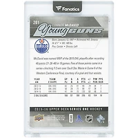 Carte de recrue Connor McDavid, Edmonton Oilers, 2015-2016, Upper Deck Series One Young Guns, n° 201
