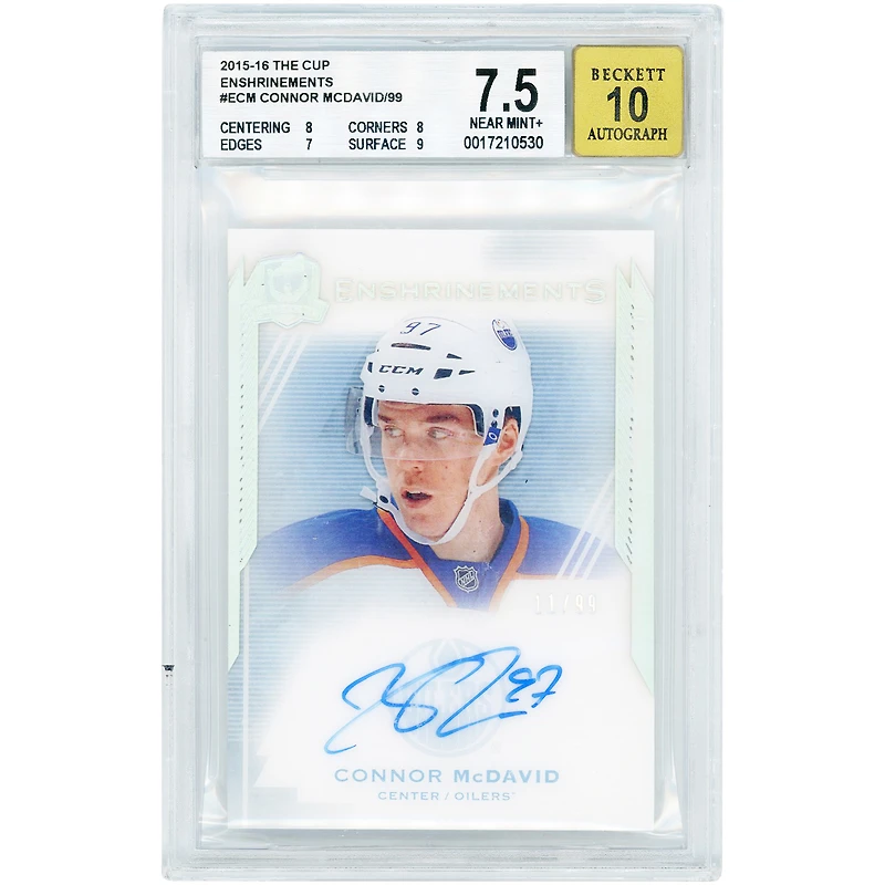 Connor McDavid Edmonton Oilers Autographed 2015-16 Upper Deck The Cup Enshrinements #E-CM #11/99 BGS Authenticated 7.5/10 Rookie Card