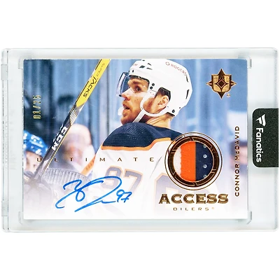 Connor McDavid Edmonton Oilers Autographed 2020-21 Upper Deck Ultimate Collection Tri-Color Game-Used Relic #UAA-CM #1/25 Card