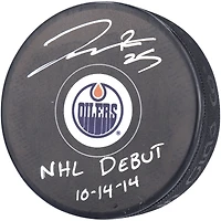 Rondelle de hockey autographiée par Darnell Nurse des Oilers d'Edmonton avec l'inscription « NHL DEBUT 10-14-14 »