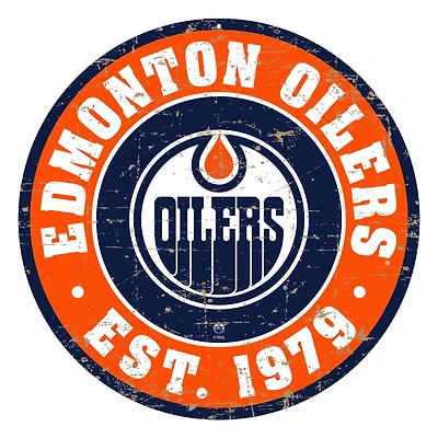 Edmonton Oilers - 12'' Round Distressed Wall Sign