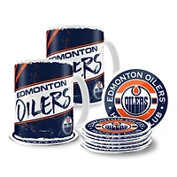 Oilers d'Edmonton 15 oz. Tasses et sous-verres classiques - Ensemble
