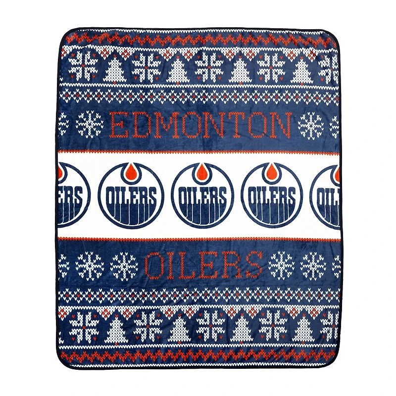 Ensemble de 2 couvertures et coussins des Fêtes 50" x 60" des Oilers d'Edmonton