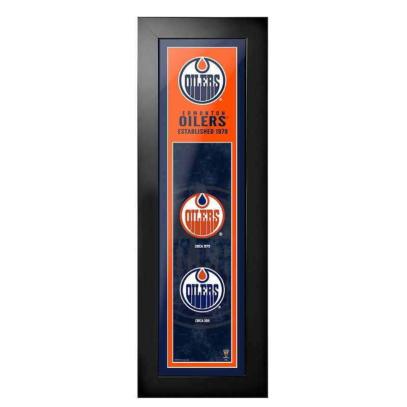 Oilers d'Edmonton - 6'' x 22'' Logos à l'art encadré d'histoire