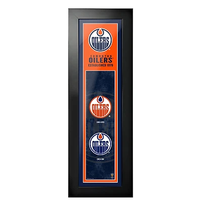 Oilers d'Edmonton - 6'' x 22'' Logos à l'art encadré d'histoire