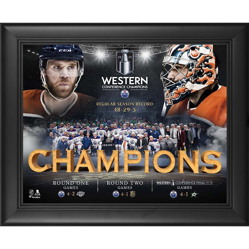 Collage encadré des Oilers d'Edmonton, champions de la Conférence Ouest 2025, 13" x 16"