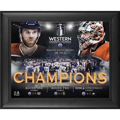 Collage encadré des Oilers d'Edmonton, champions de la Conférence Ouest 2025, 13" x 16"