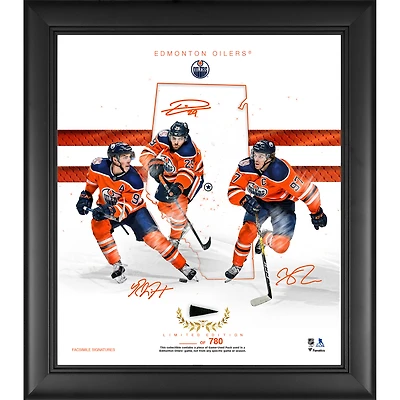 Oilers d'Edmonton Encadré 15" x 17" Collage de fondations de franchise avec une rondelle d'occasion de jeu - Édition limitée à 780
