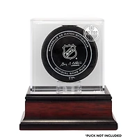 Vitrine avec logo de rondelle de hockey en acajou des Oilers d'Edmonton