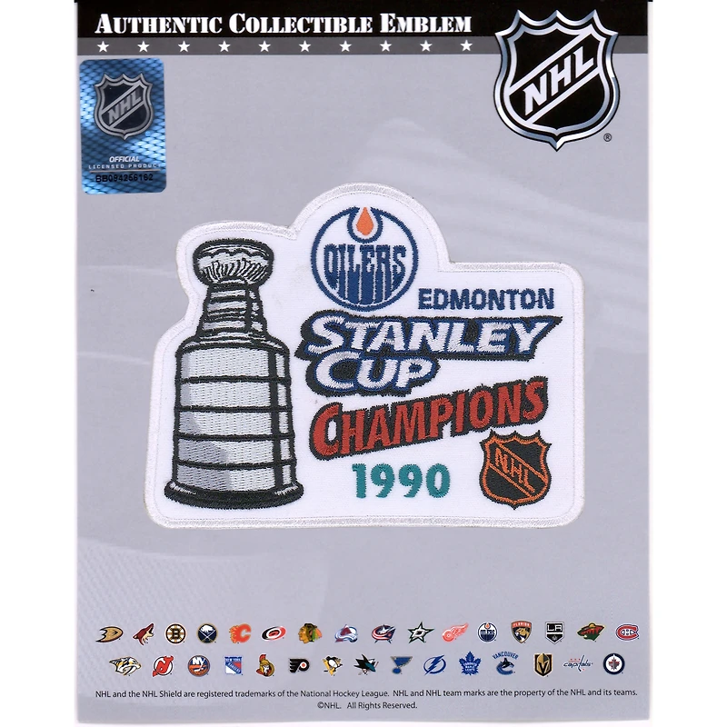 Écusson de maillot non signé de l'emblème national des champions de la Coupe Stanley 1990 des Oilers d'Edmonton