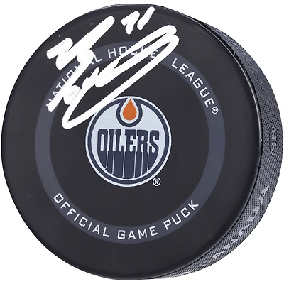 Rondelle de jeu officielle autographiée par Evan Bouchard des Oilers d'Edmonton, modèle 2021