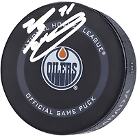 Rondelle de jeu officielle autographiée par Evan Bouchard des Oilers d'Edmonton, modèle 2021