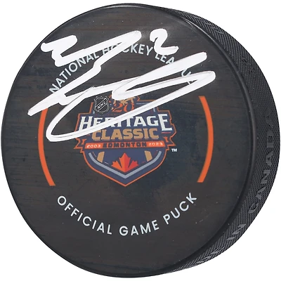 Evan Bouchard Edmonton Oilers Autographed 2023 Heritage Classic Official Game Puck 