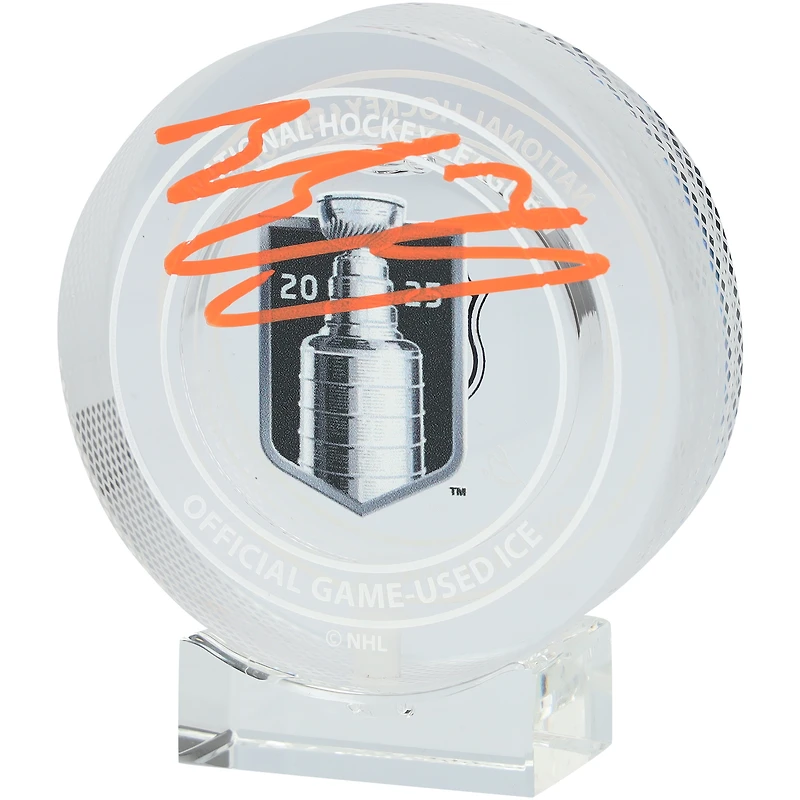 Evan Bouchard Edmonton Oilers Autographed 2025 Stanley Cup Final Match-Up Crystal Puck - Filled with Ice from the 2025 Stanley Cup Final 