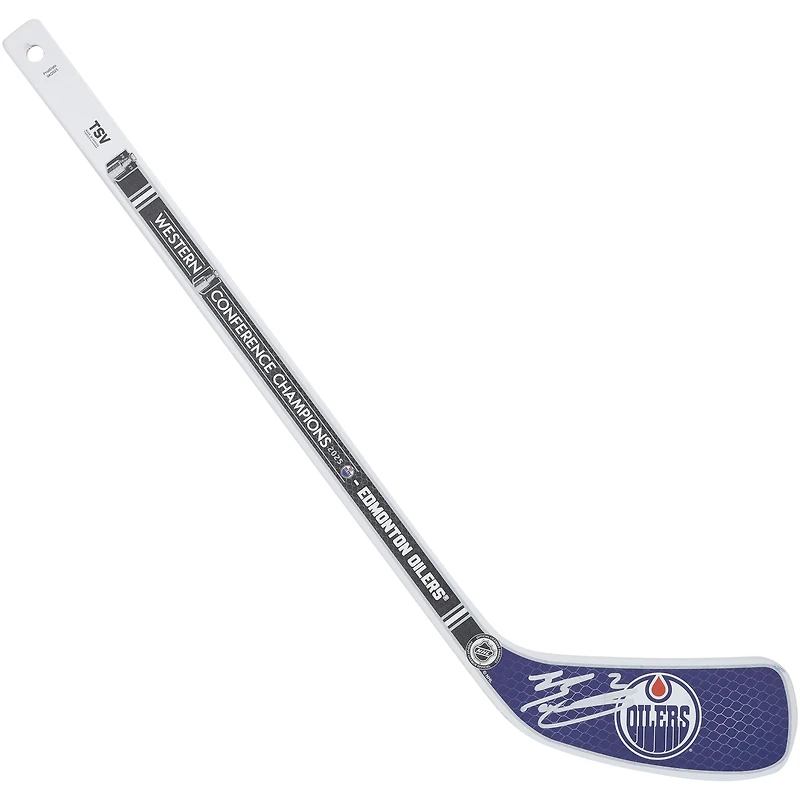 Bâton de bois miniature autographié par Evan Bouchard des Oilers d'Edmonton, champions de la Conférence de l'Ouest 2025