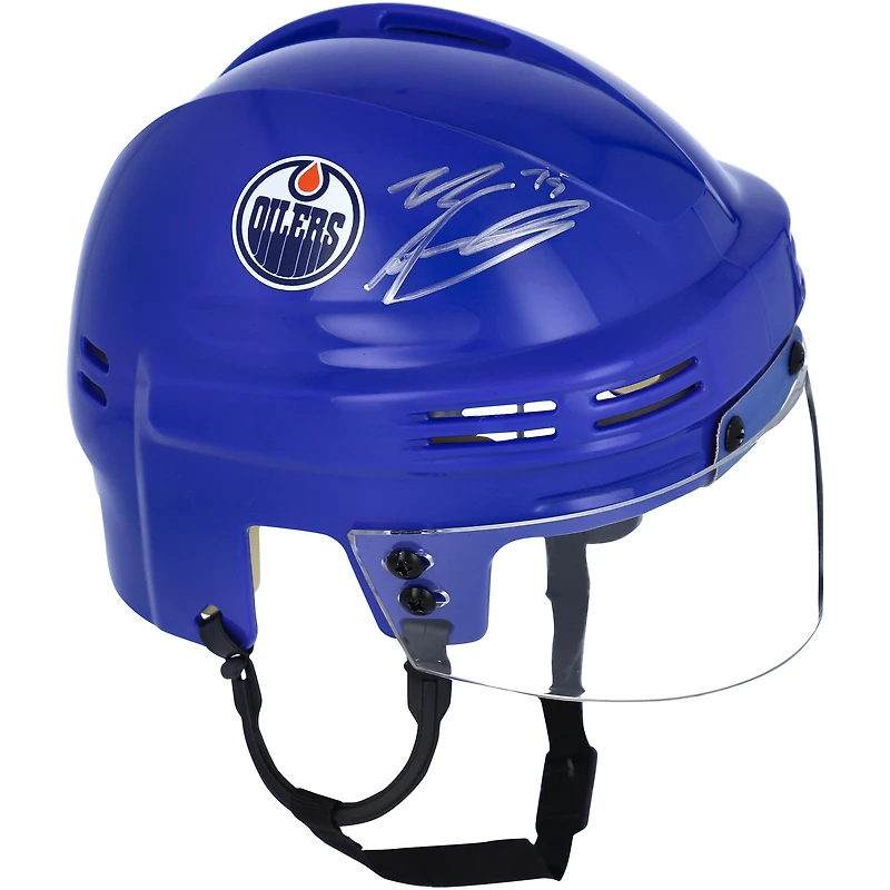 Casque miniature bleu autographié par Evan Bouchard des Oilers d'Edmonton