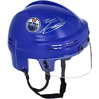 Casque miniature bleu autographié par Evan Bouchard des Oilers d'Edmonton