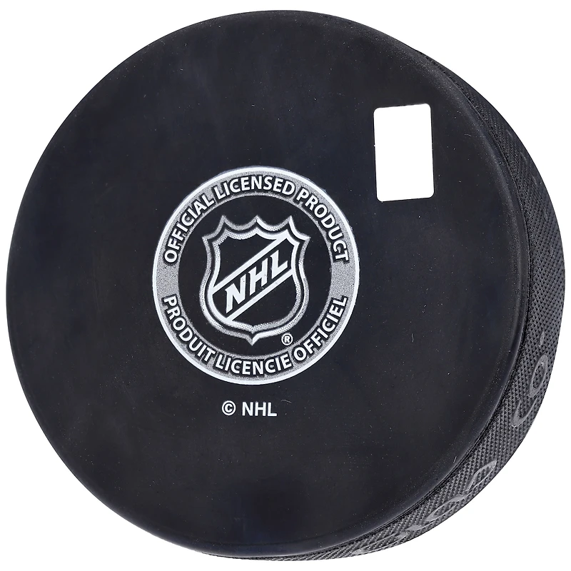 Rondelle de hockey autographiée par Evan Bouchard des Oilers d'Edmonton avec inscription « 100e match de la LNH, 26/04/2022 »