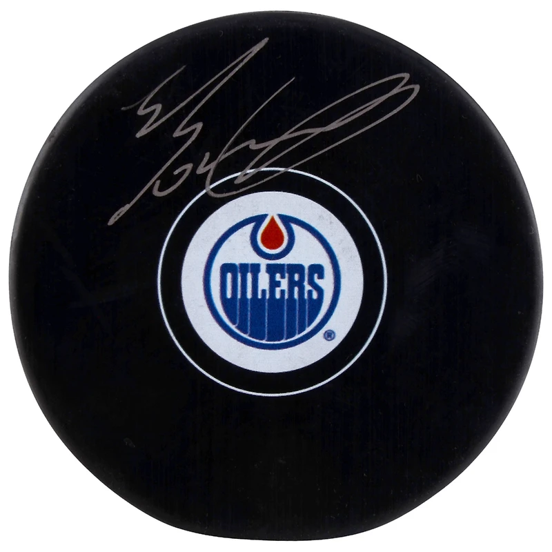 Rondelle de hockey dédicacée par Evan Bouchard des Oilers d'Edmonton