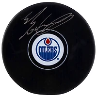 Rondelle de hockey dédicacée par Evan Bouchard des Oilers d'Edmonton