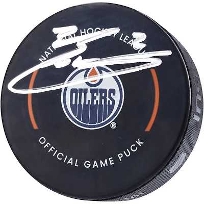 Rondelle de hockey officielle autographiée par Evan Bouchard des Oilers d'Edmonton